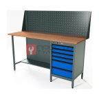  RUNTEC RTS16F-TS6-NS-P16-5005 Верстак серии Standart, 1600 мм, фанера, тумба с 6-ю ящиками, экран 500, синий RAL 5005 мни (0)