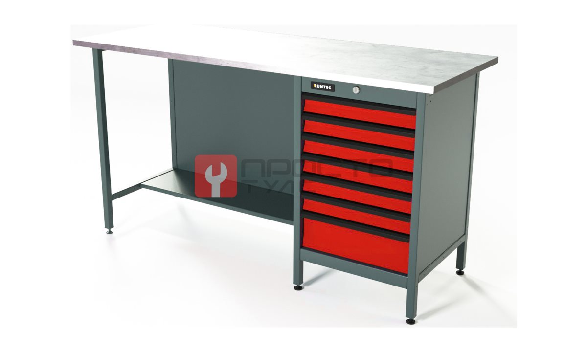  RUNTEC RTS16Z-TS7-NS-3020 Верстак серии Standart, 1600 мм, оцинк, тумба с 7-ю ящиками, красный RAL 3020 (0)