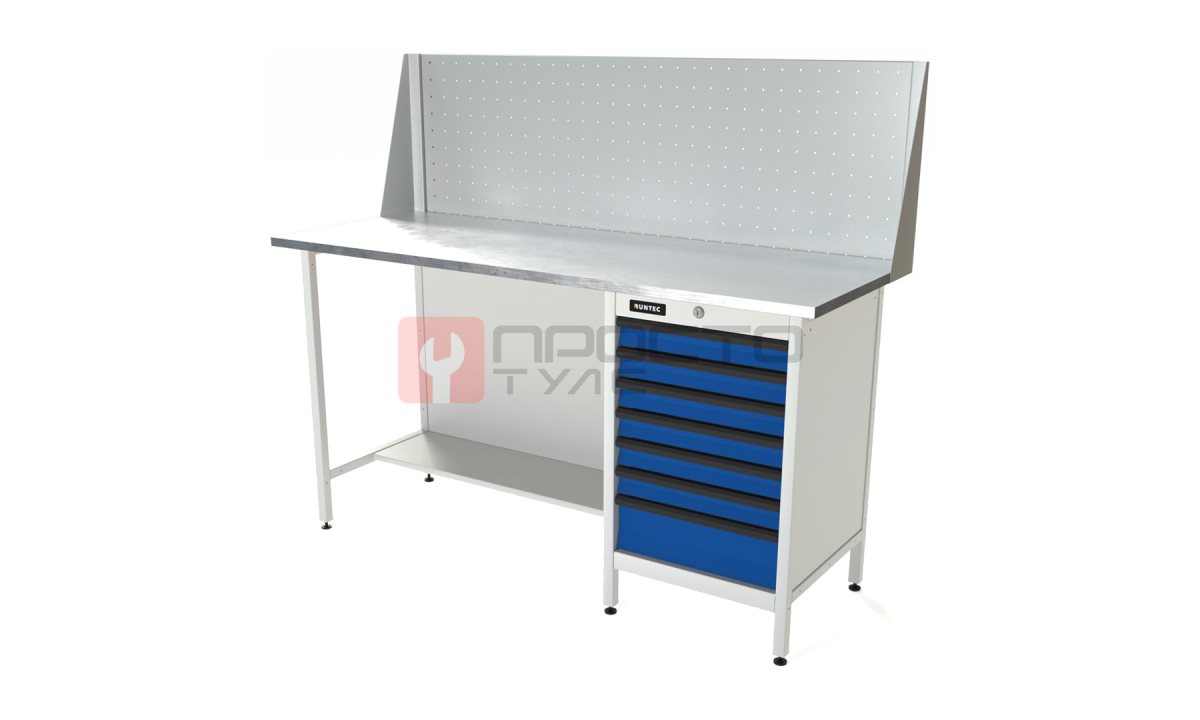  RUNTEC RTS16Z-TS7-NS-P16-5005(7035) Верстак серии Standart, 1600 мм, оцинк, тумба с 7-ю ящиками, экран 500, синий (светло-серый) RAL 5005 (7035) (0)