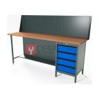  RUNTEC RTS20F-TS4-NS-P20-5005 Верстак серии Standart, 2000 мм, фанера, тумба с 4-мя ящиками, экран 500, синий RAL 5005 мни (0)