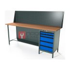  RUNTEC RTS20F-TS5-NS-P20-5005 Верстак серии Standart, 2000 мм, фанера, тумба с 5-ю ящиками, экран 500, синий RAL 5005 мни (0)
