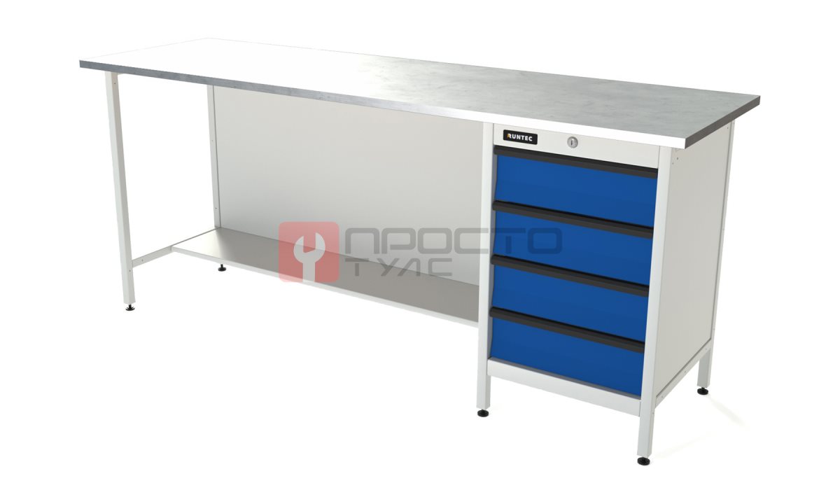  RUNTEC RTS20Z-TS4-NS-5005(7035) Верстак серии Standart, 2000 мм, оцинк, тумба с 4-мя ящиками, синий (светло-серый) RAL 5005 (7035) (0)