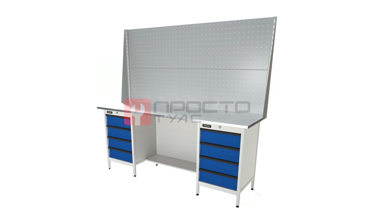  RUNTEC RTS20Z-TS4-TS4-P20-P20-5005(7035) Верстак серии Standart, 2000 мм, оцинк, тумба с 4-мя ящиками + тумба с 4-мя ящиками, экран 1000, синий  (0)