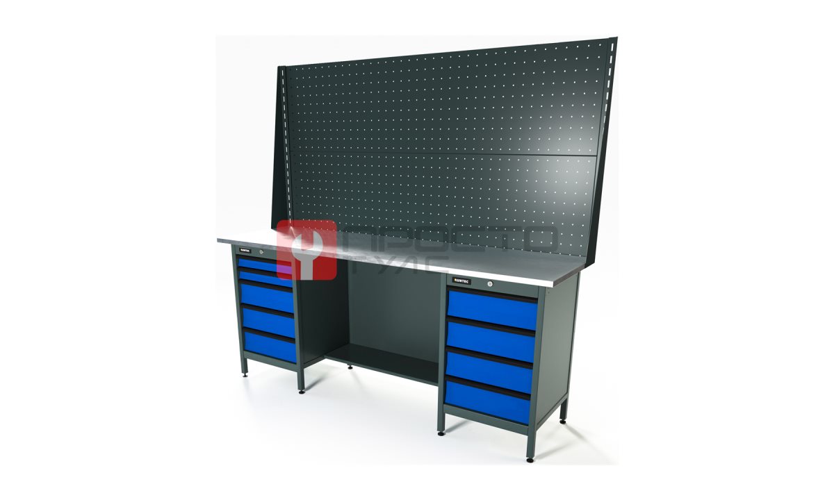  RUNTEC RTS20Z-TS4-TS5-P20-P20-5005 Верстак серии Standart, 2000 мм, оцинк, тумба с 4-мя ящиками + тумба с 5-ю ящиками, экран 1000, синий RAL 500 (0)