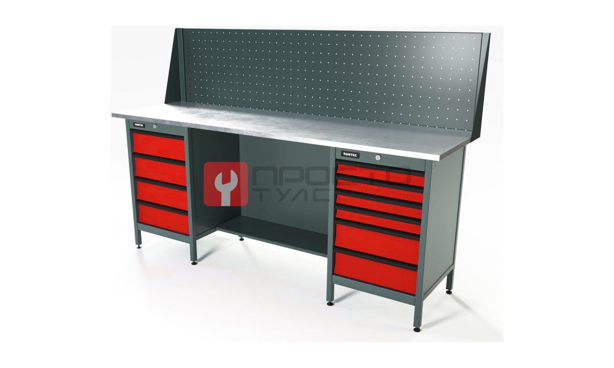  RUNTEC RTS20Z-TS4-TS6-P20-3020 Верстак серии Standart, 2000 мм, оцинк, тумба с 4-мя ящиками + тумба с 6-ю ящиками, экран 500, красный RAL 3020 (0)