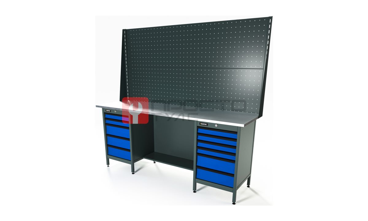  RUNTEC RTS20Z-TS5-TS6-P20-P20-5005 Верстак серии Standart, 2000 мм, оцинк, тумба с 5-ю ящиками + тумба с 6-ю ящиками, экран 1000, синий RAL 5005 (0)