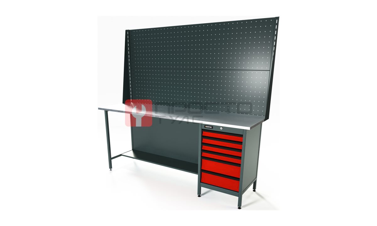  RUNTEC RTS20Z-TS6-NS-P20-P20-3020 Верстак серии Standart, 2000 мм, оцинк, тумба с 6-ю ящиками, экран 1000, красный RAL 3020 (0)