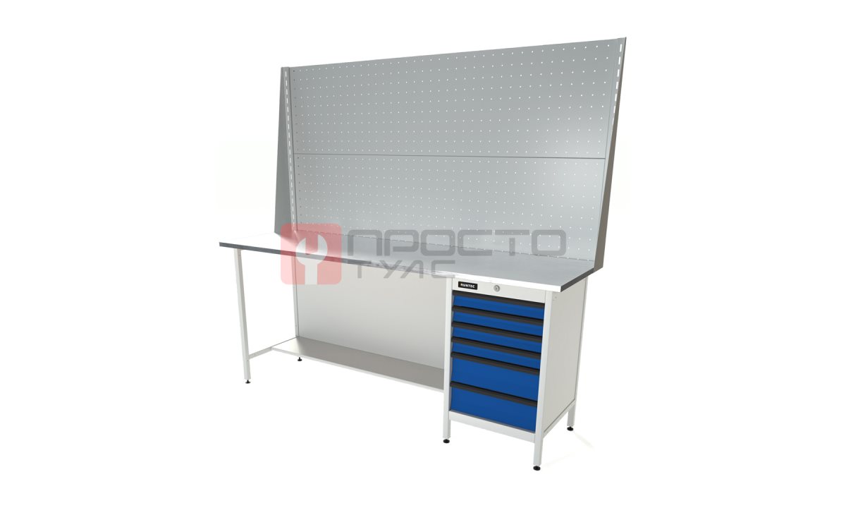  RUNTEC RTS20Z-TS6-NS-P20-P20-5005(7035) Верстак серии Standart, 2000 мм, оцинк, тумба с 6-ю ящиками, экран 1000, синий (светло-серый) RAL 5005 ( (0)
