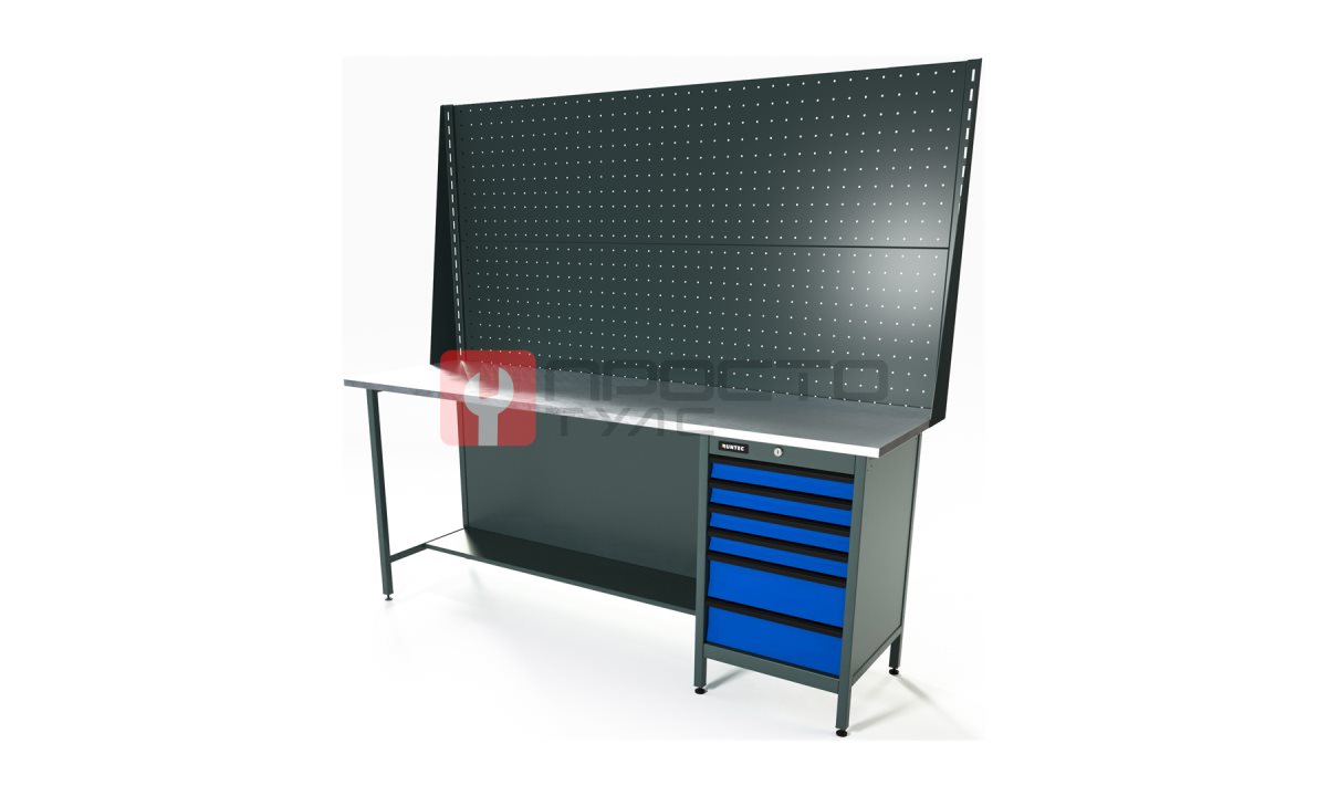  RUNTEC RTS20Z-TS6-NS-P20-P20-5005 Верстак серии Standart, 2000 мм, оцинк, тумба с 6-ю ящиками, экран 1000, синий RAL 5005 (0)