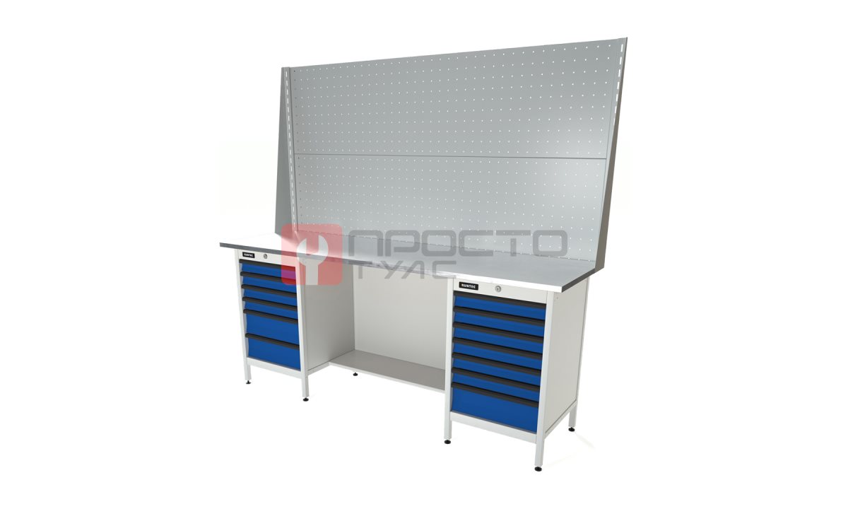  RUNTEC RTS20Z-TS6-TS7-P20-P20-5005(7035) Верстак серии Standart, 2000 мм, оцинк, тумба с 6-ю ящиками + тумба с 7-ю ящиками, экран 1000, синий (с (0)