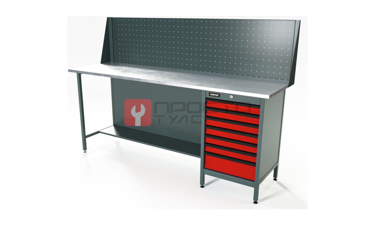  RUNTEC RTS20Z-TS7-NS-P20-3020 Верстак серии Standart, 2000 мм, оцинк, тумба с 7-ю ящиками, экран 500, красный RAL 3020 (0)