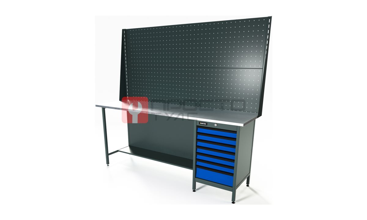  RUNTEC RTS20Z-TS7-NS-P20-P20-5005 Верстак серии Standart, 2000 мм, оцинк, тумба с 7-ю ящиками, экран 1000, синий RAL 5005 (0)