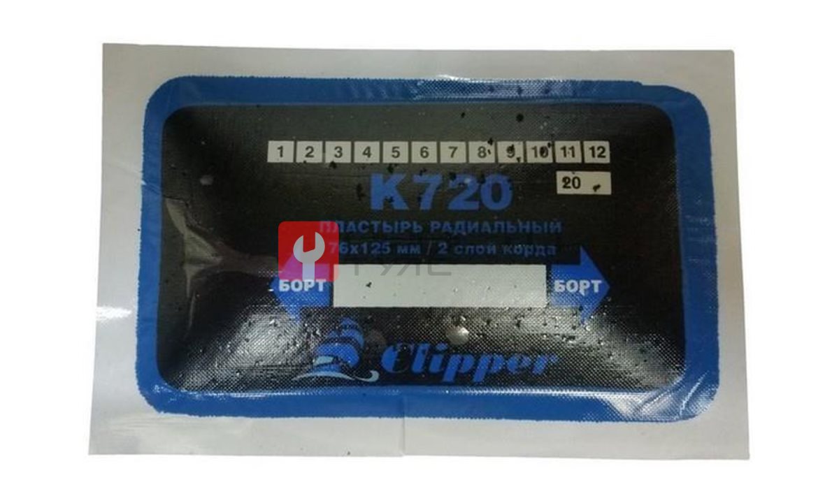  CLIPPER НАБОР ЗАПЛАТ K720 кордовых для боковых порезов, 76*125мм (2 слоя корда), синий адгезивный слой (0)