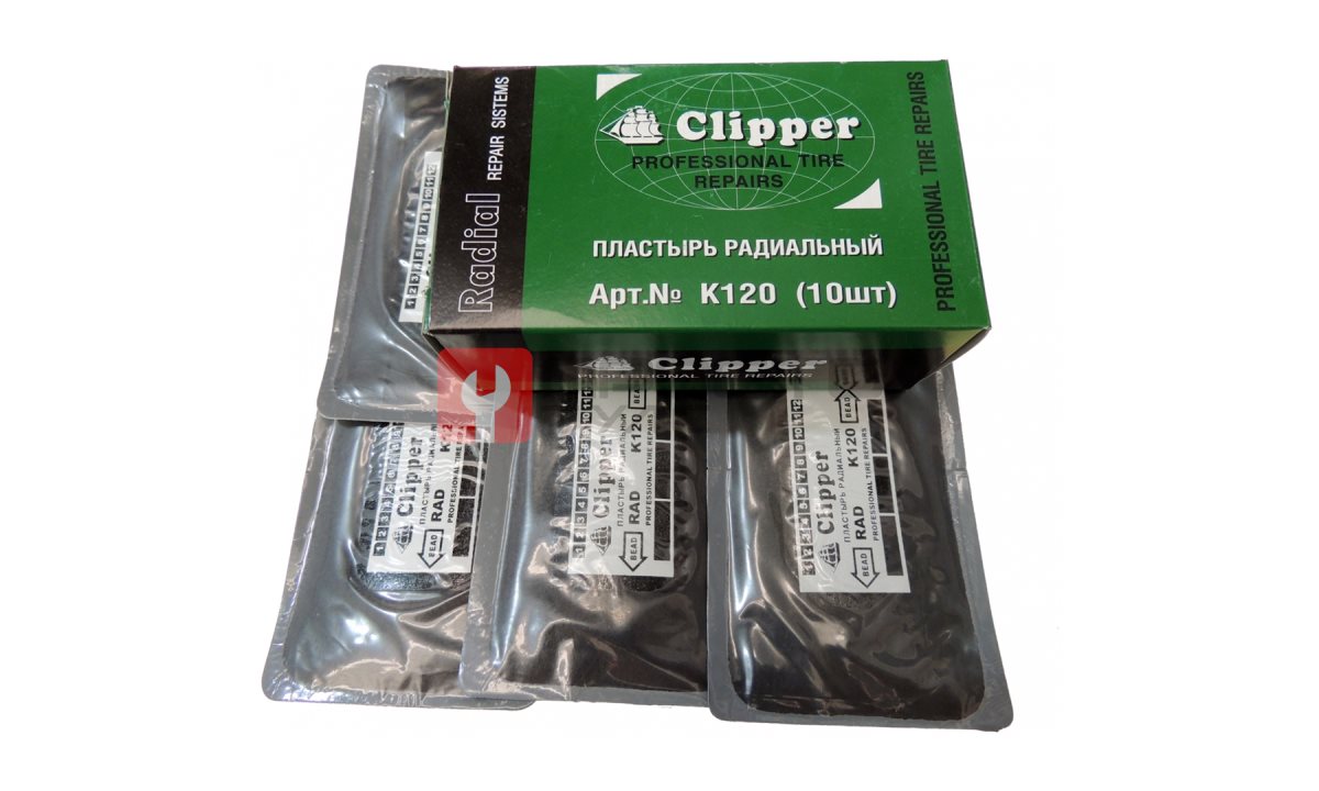  CLIPPER НАБОР ЗАПЛАТ K120 кордовые для боковых порезов 76*125мм (2 слоя корда) (10шт.) (0)