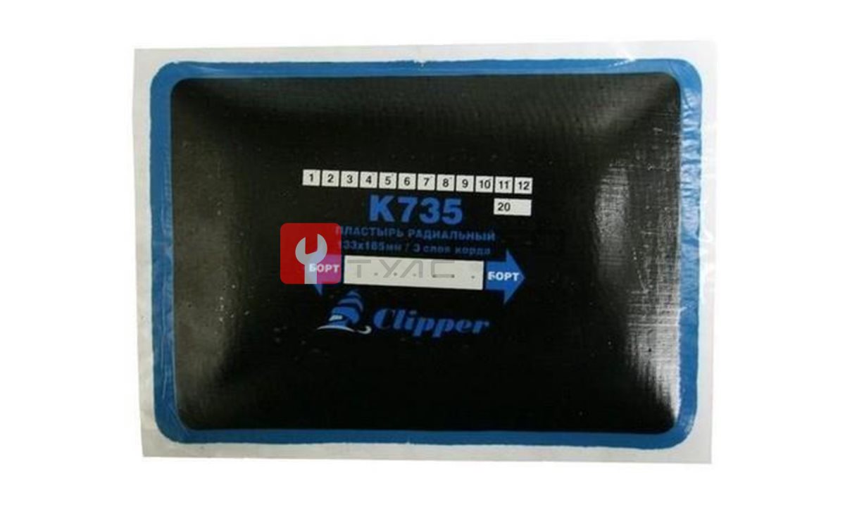  CLIPPER ПЛАСТЫРЬ К735 кордовый для ремонта радиальных шин 133*185мм (3 слоя корда) (0)